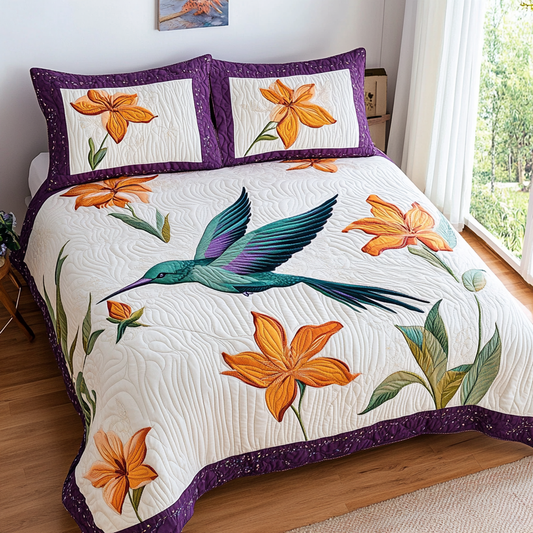 Hummingbird Melody 3-Piece Quilted Bedding Set