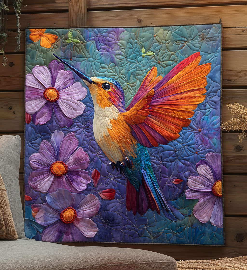 Hummingbird Mist Quilted Blanket