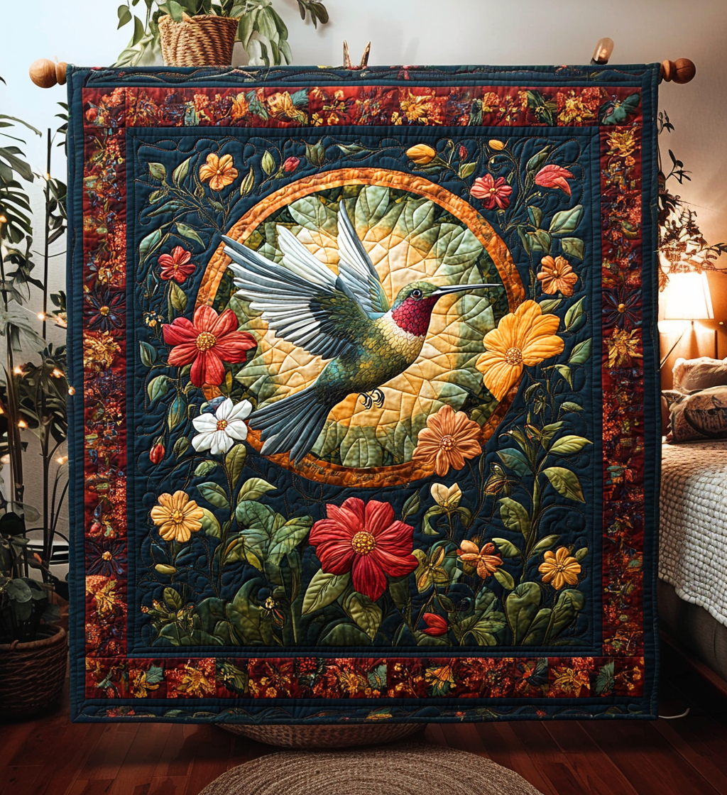 Hummingbird Paradise Quilted Blanket