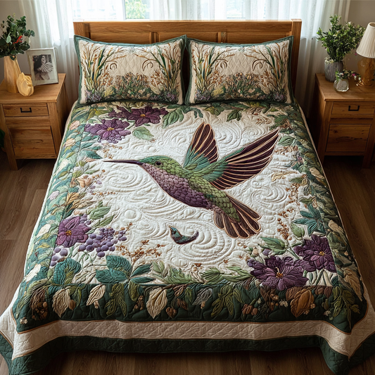 Hummingbird Song 3-Piece Quilted Bedding Set