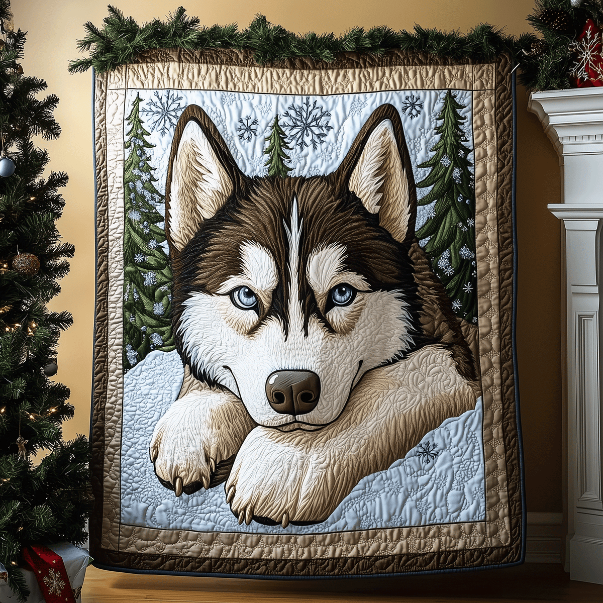 Winter Husky Quilted Blanket