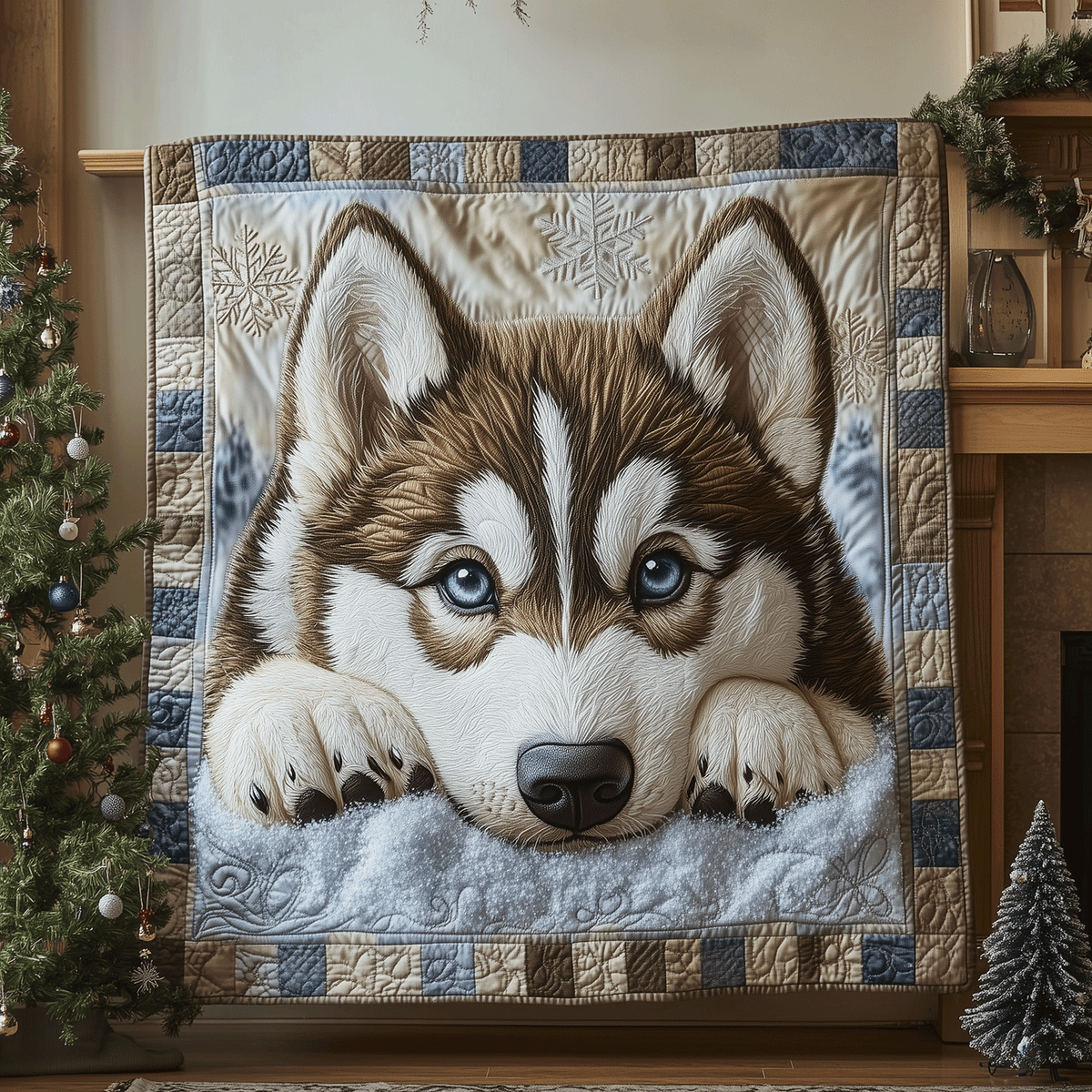 Winter Husky Quilted Blanket