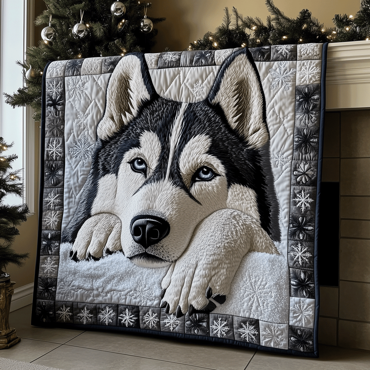 Winter Husky Quilted Blanket