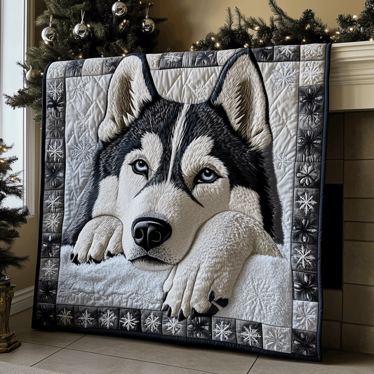 Winter Husky Quilted Blanket