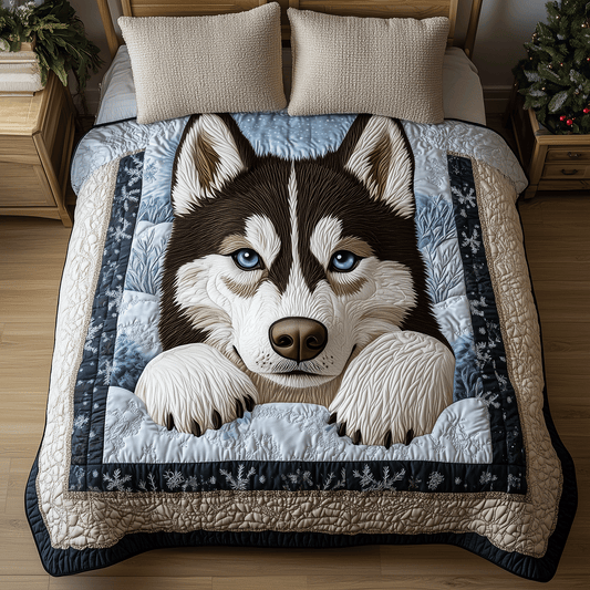 Husky in Winter 3-Piece Quilted Bedding Set