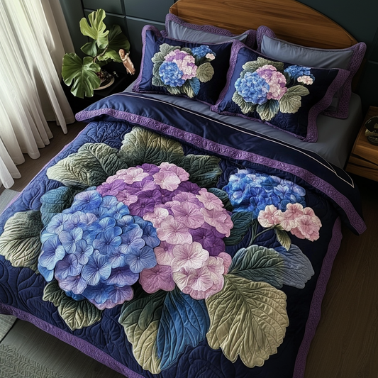 Hydrangea Bloom 3-Piece Quilted Bedding Set