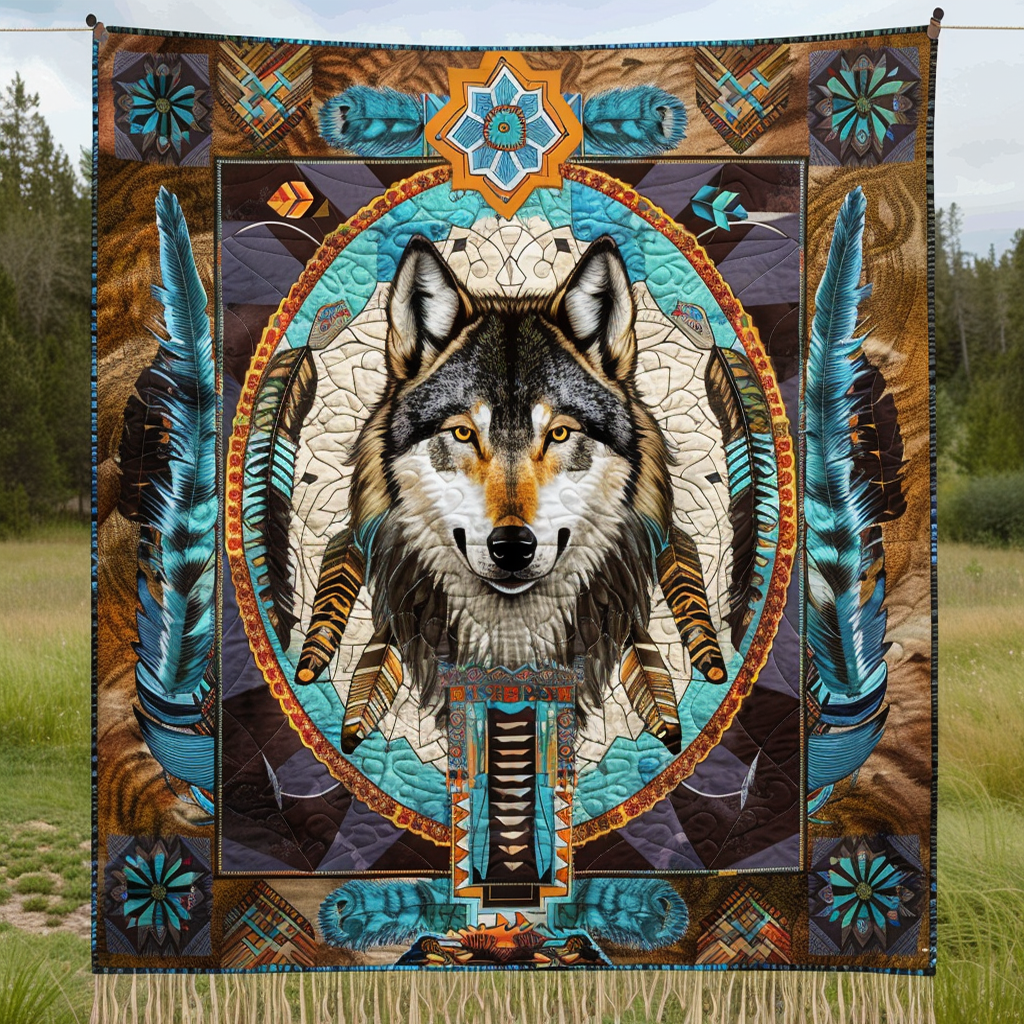 Indigenous Wolf Quilted Blanket