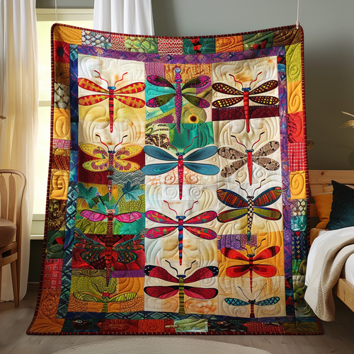 Inspiring Dragonfly Patterned Quilted Blanket