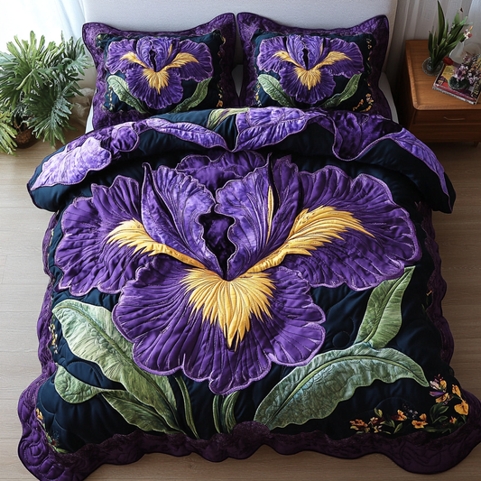 Iris Bloom 3-Piece Quilted Bedding Set
