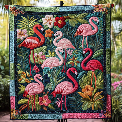 Island Flamingo Escape Quilted Blanket