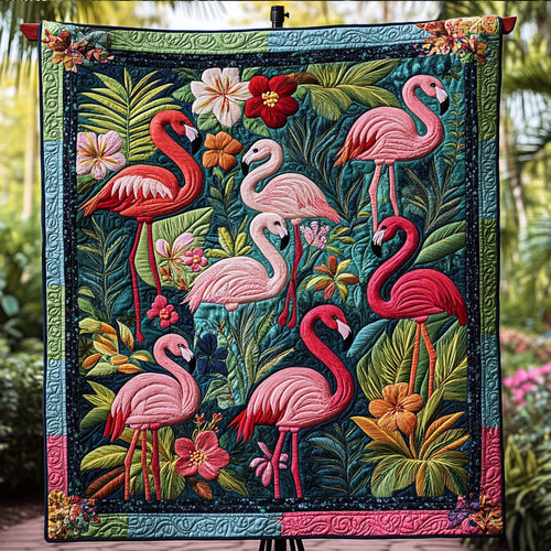 Island Flamingo Escape Quilted Blanket