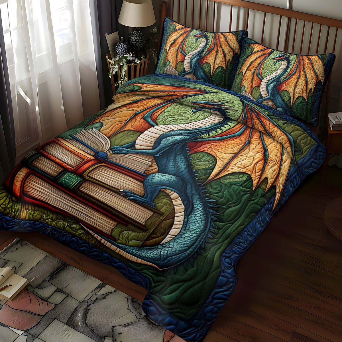 Jade Serpent 3-Piece Quilted Bedding Set