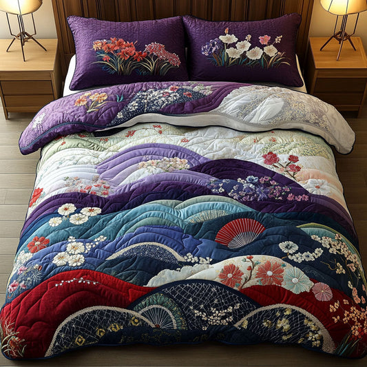 Japanese Blossoms 3-Piece Quilted Bedding Set