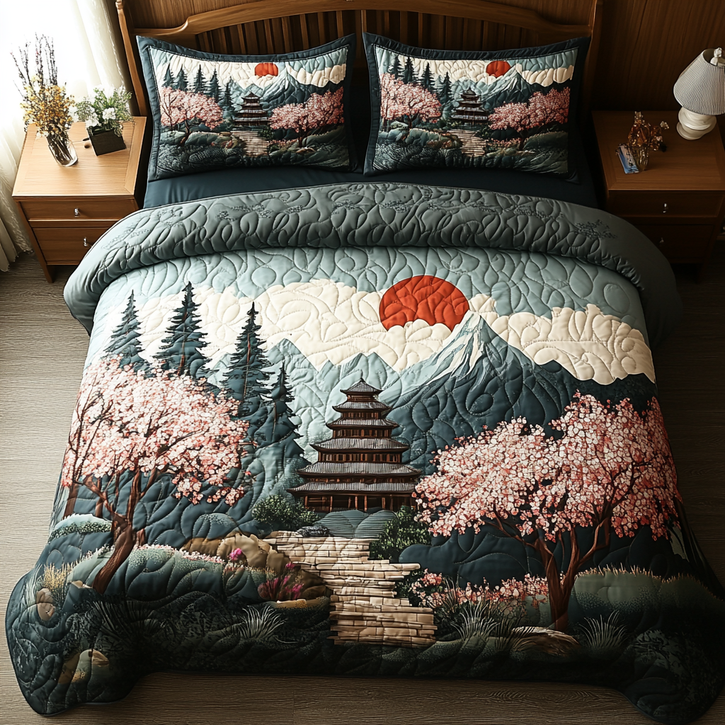 Japanese Pagoda 3-Piece Quilted Bedding Set