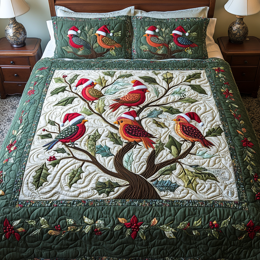 Jingle Birds 3-Piece Quilted Bedding Set