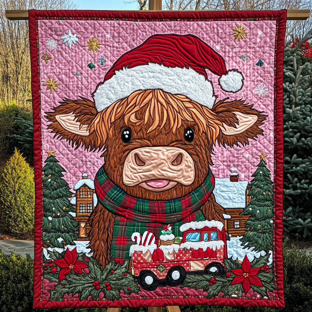 Jolly Cowbell Christmas Quilted Blanket
