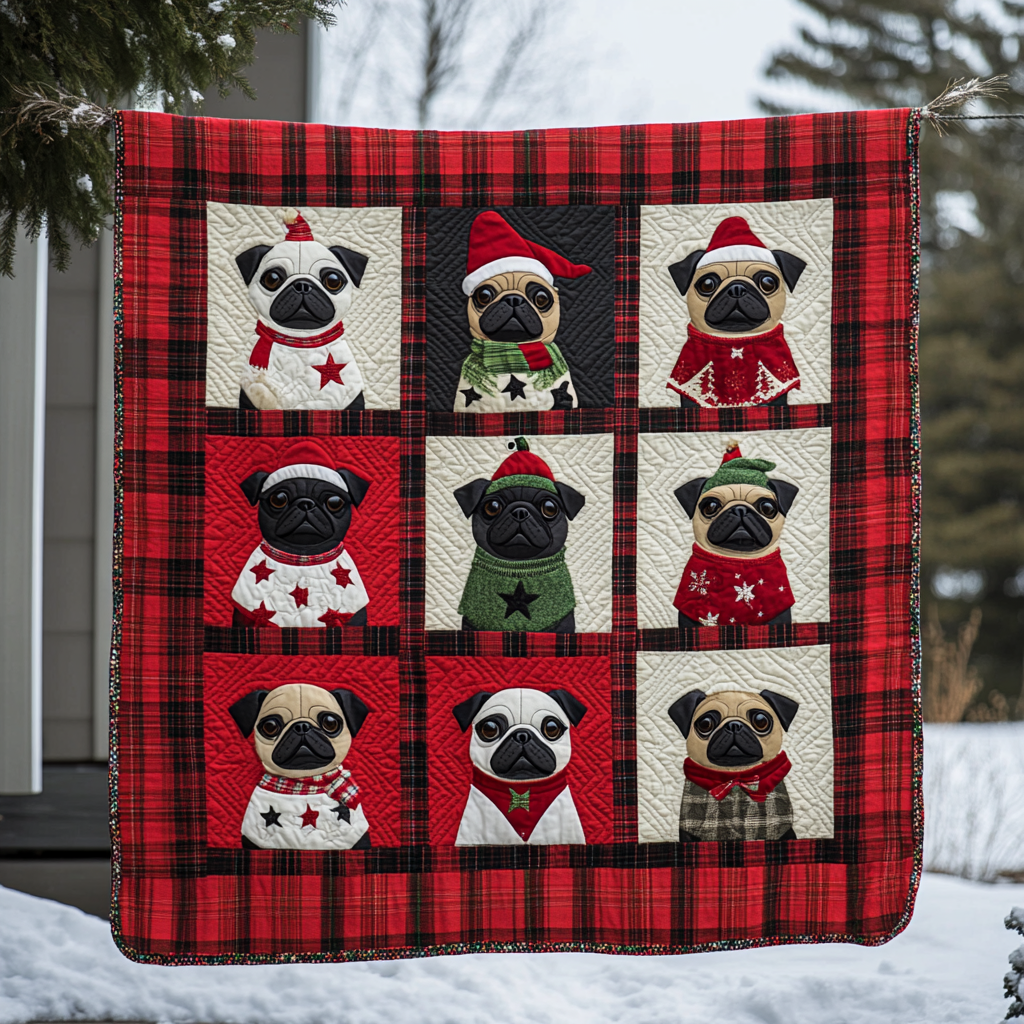 Jolly Pug Christmas Quilted Blanket