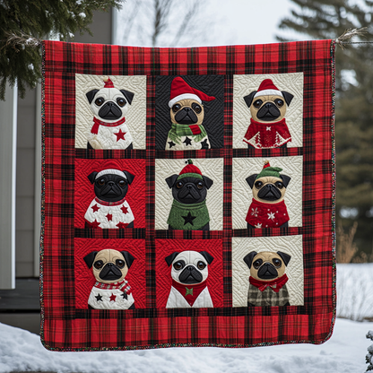 Jolly Pug Christmas Quilted Blanket