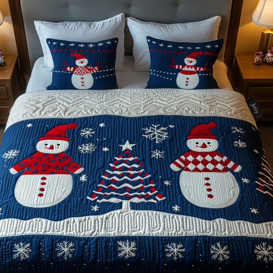 Jolly Snowman 3-Piece Quilted Bedding Set