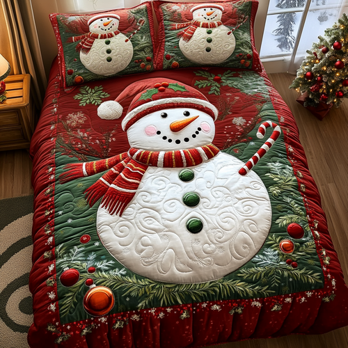 Jolly Snowman 3-Piece Quilted Bedding Set