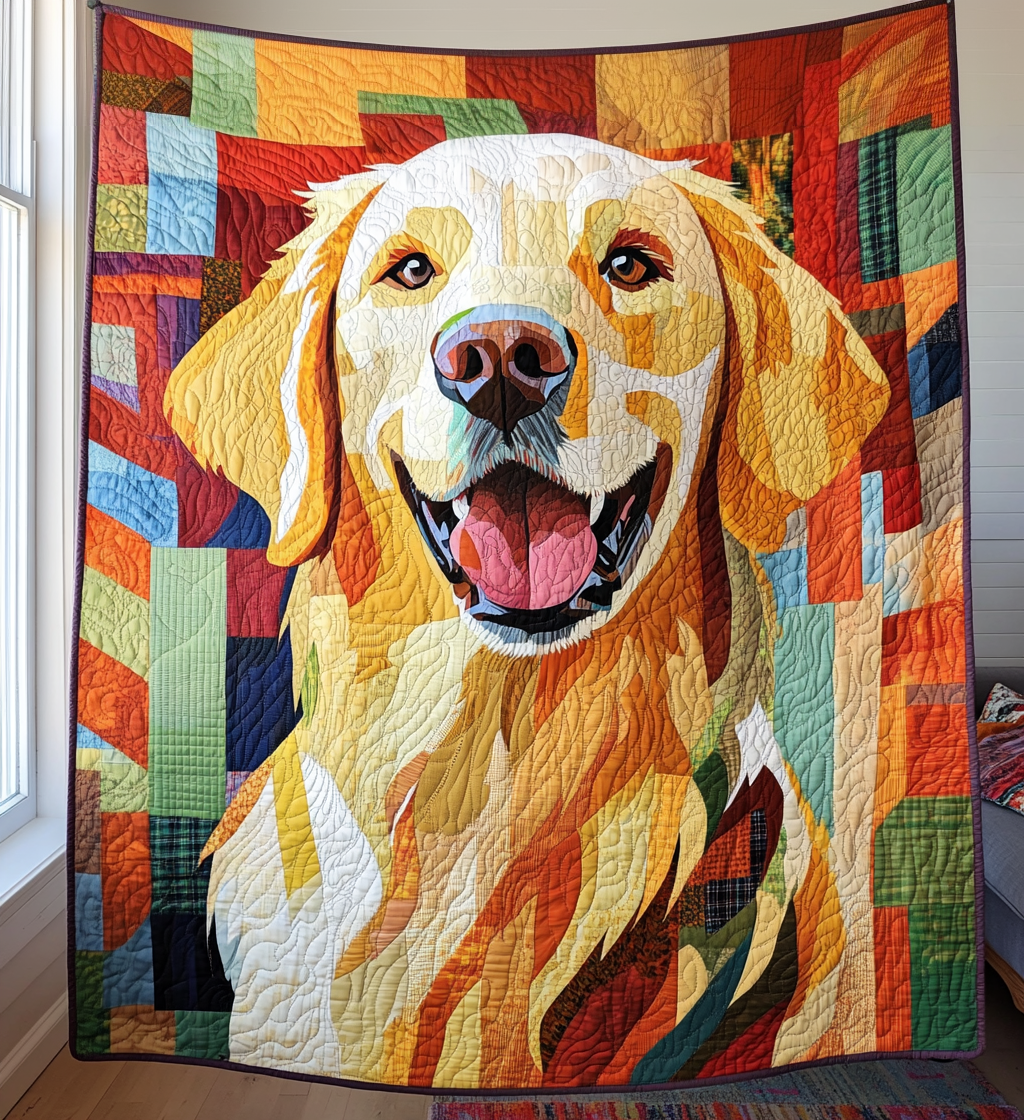 Joyful Golden Retriever Quilted Blanket