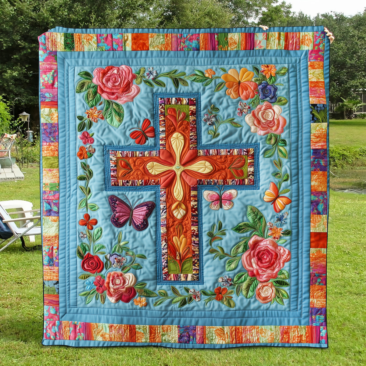 Joyful Cross Quilted Blanket