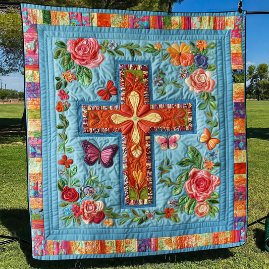 Joyful Cross Quilted Blanket