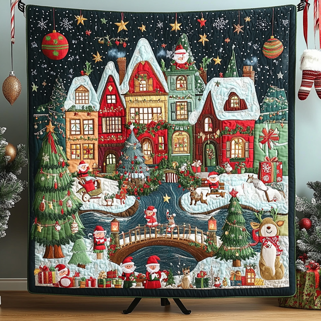 Joyful Village Quilted Blanket