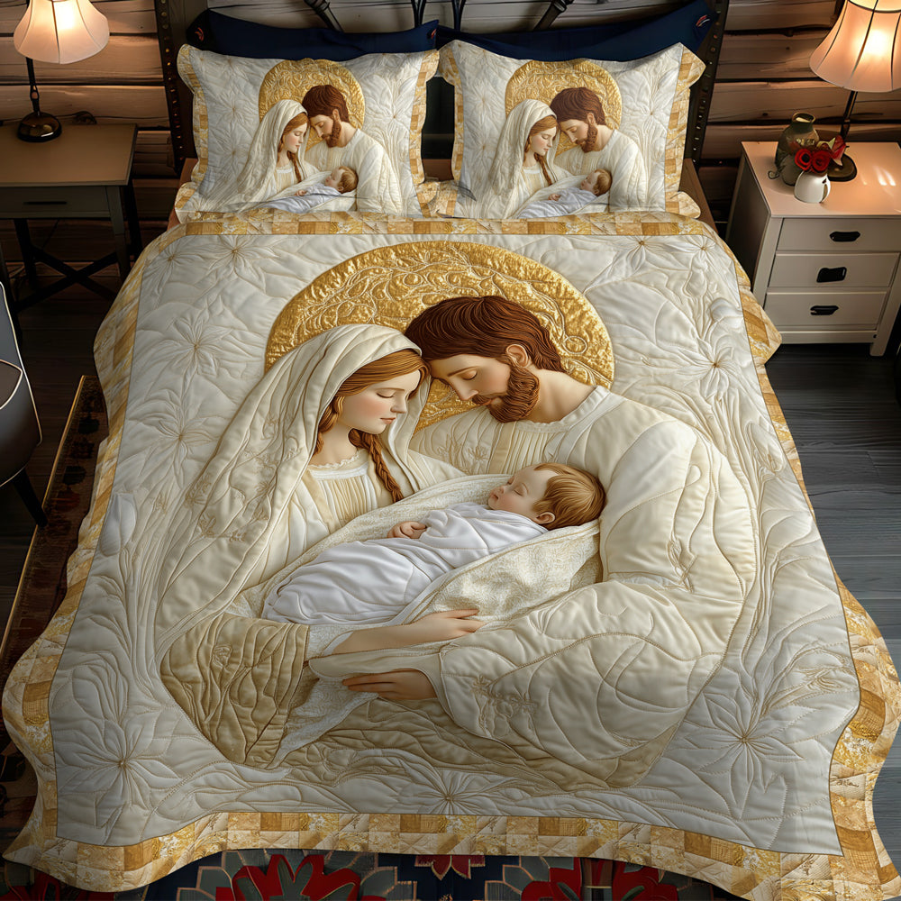 Joyous Nativity Scene 3-Piece Quilted Bedding Set