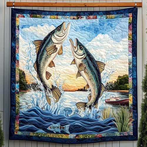 Jumping Fish Quilted Blanket