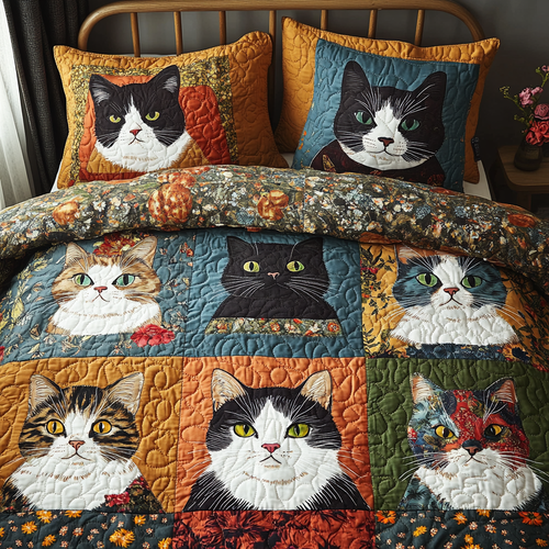 KaleidoCats 3-Piece Quilted Bedding Set