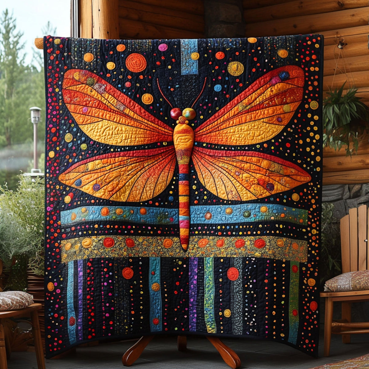 Kaleidoscope Dragonfly Quilted Blanket