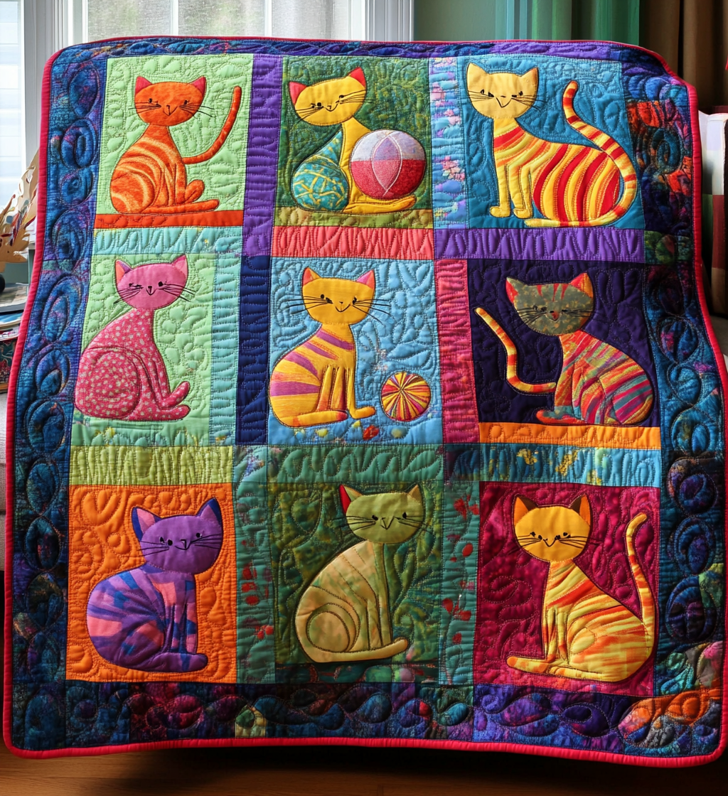 Kaleidoscope Kittens Quilted Blanket