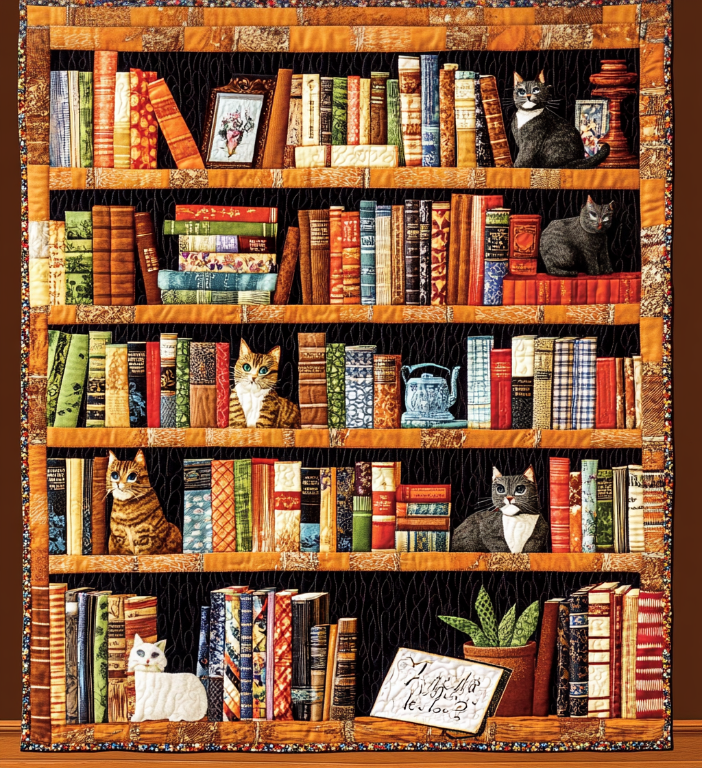 Kitten Library Quilted Blanket