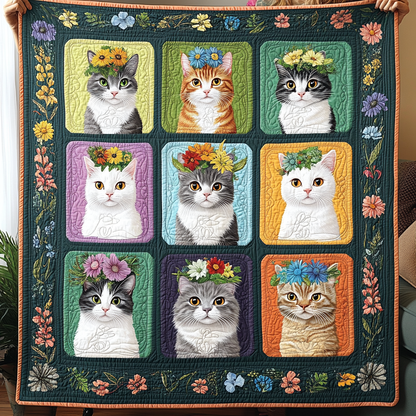 Kittens in Bloom Quilted Blanket