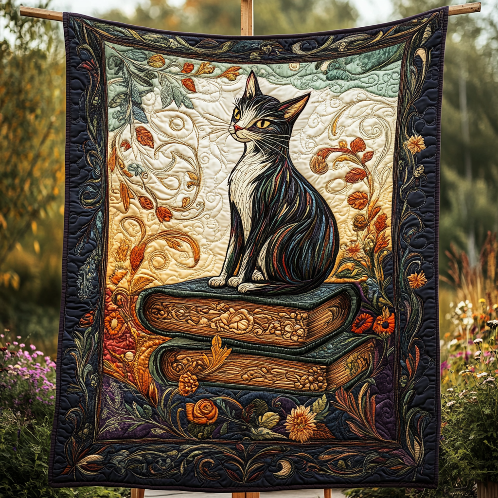 Kitty Book Nook Quilted Blanket
