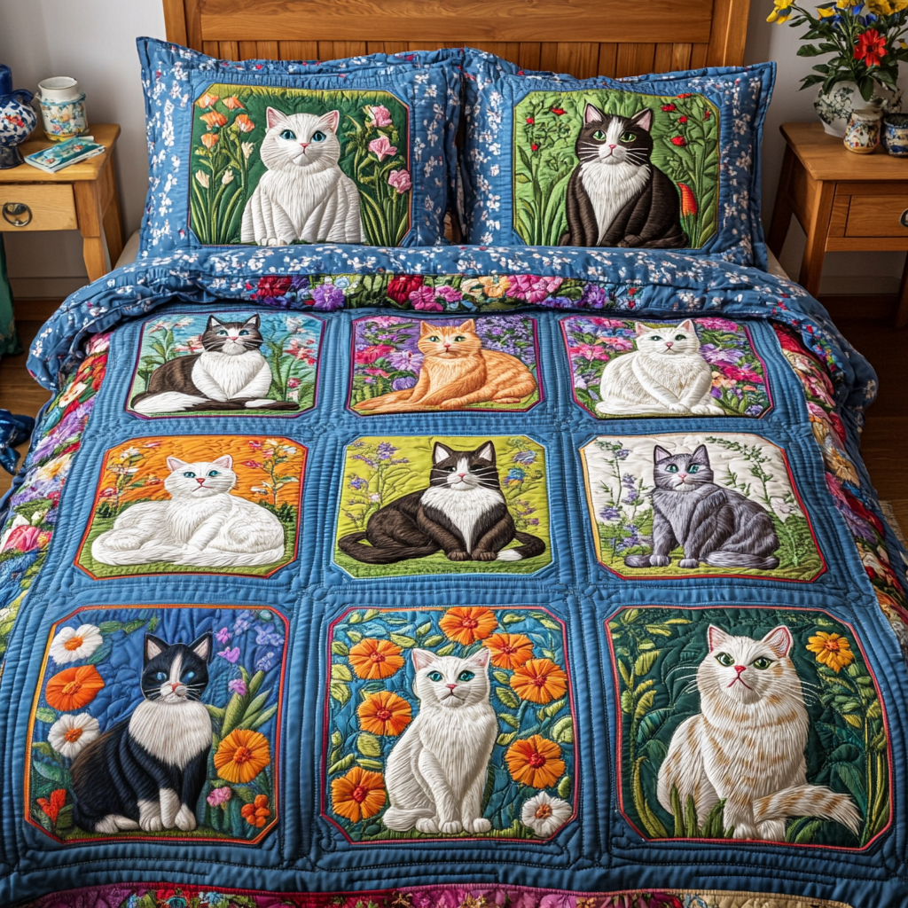 Kitty Dreams 3-Piece Quilted Bedding Set