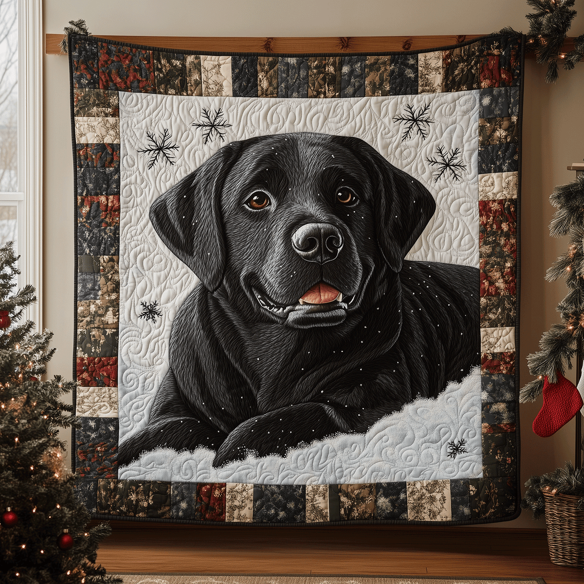 Labrador Snowfall Joy Quilted Blanket