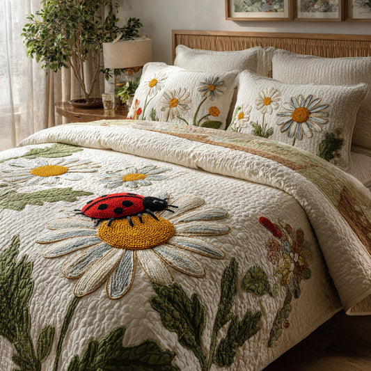 Ladybug Daisy Charm 3-Piece Quilted Bedding Set