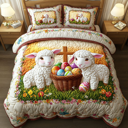 Lambs of Easter Joy 3-Piece Quilted Bedding Set