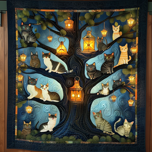 Lantern Cats Quilted Blanket