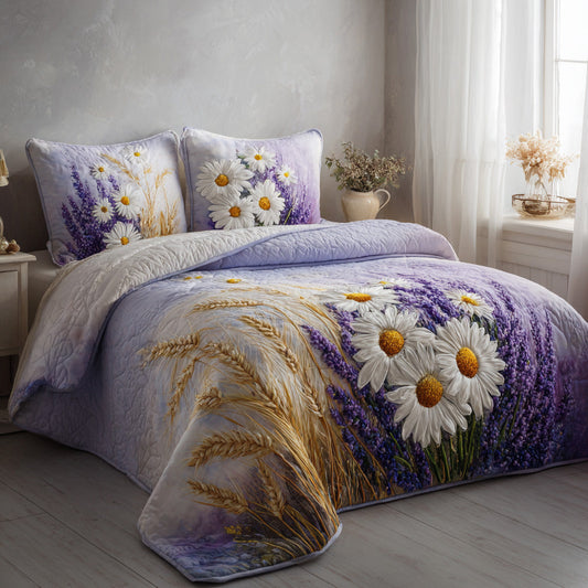 Lavender Daisy Dream 3-Piece Quilted Bedding Set