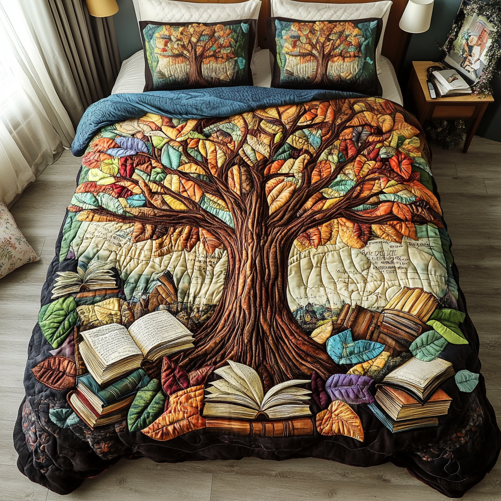 Leaf Library 3-Piece Quilted Bedding Set