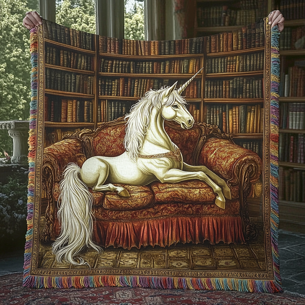 Library Unicorn Woven Throw Blanket