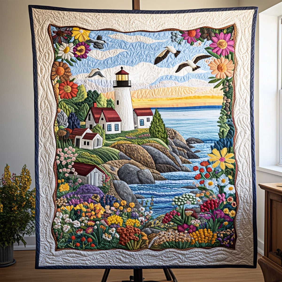 Lighthouse Reflections Quilted Blanket