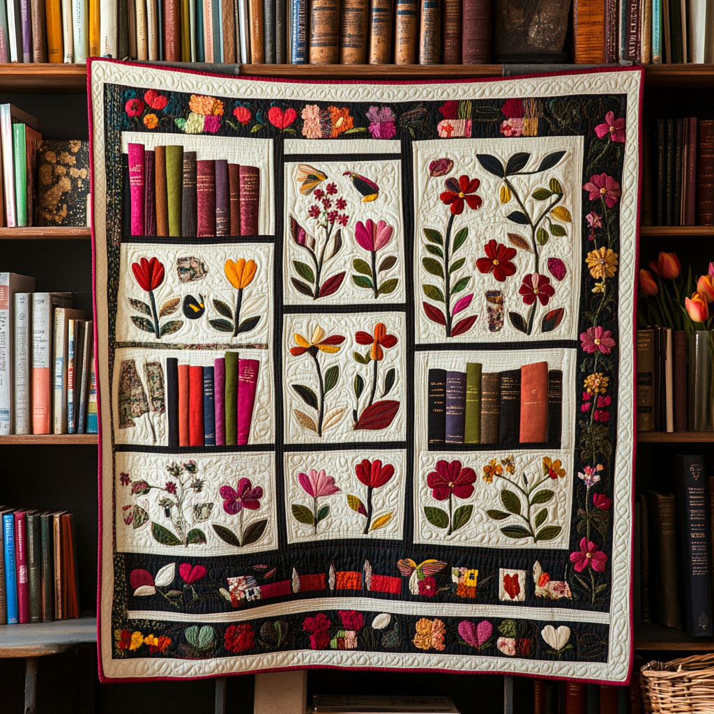 Literary Blooms Quilted Blanket