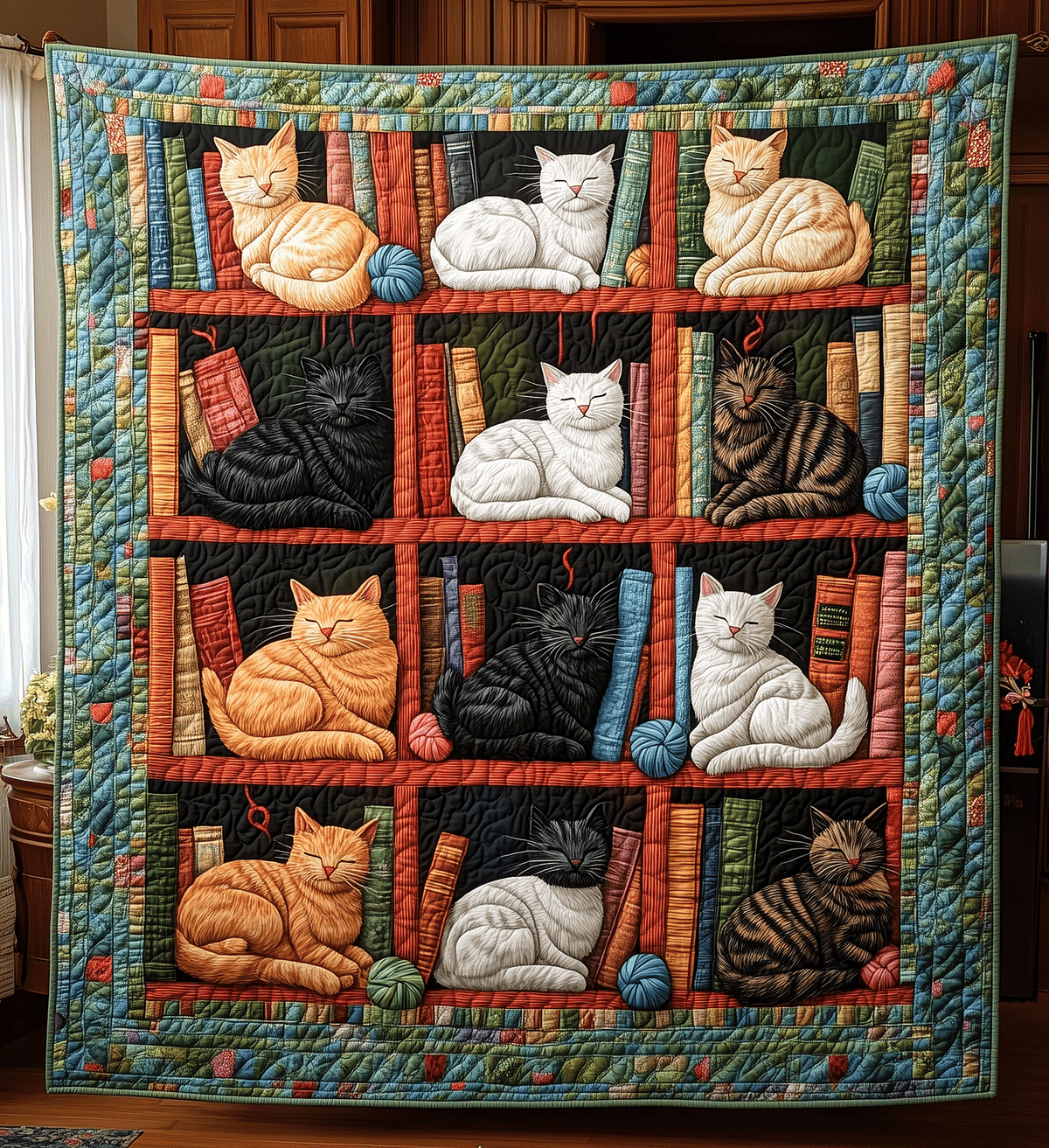 Literary Feline Quilted Blanket