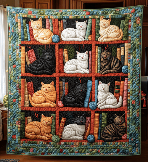 Literary Feline Quilted Blanket