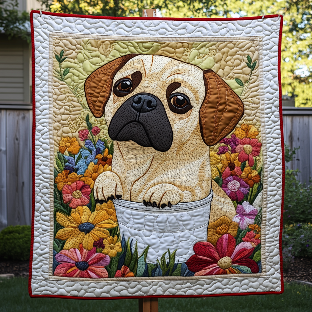 Little Pug Adventures Quilted Blanket