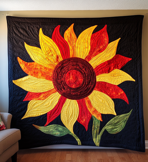 Lonely Sunflower Quilted Blanket